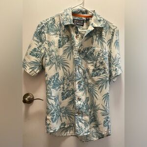 Reyn Spooner Cream and Teal Blue Tropical Shirt